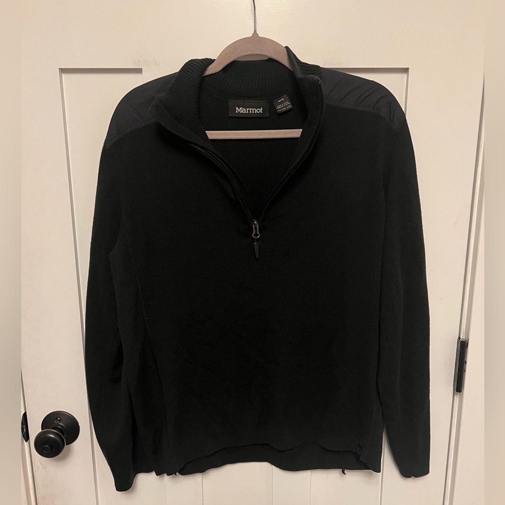 Marmot Ments black Quarter Zip pullover Wool Blend Sweater Size Medium